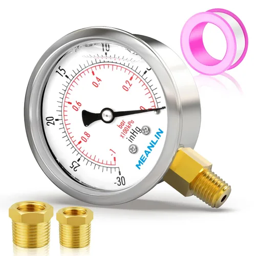 Miniatura 27 de MEANLIN MEASURE - Manómetro de acero inoxidable, relleno de líquido, esfera con cara de 2.5 pulgadas, NPT de 1/4 de pulgada, agua, aceite y gas