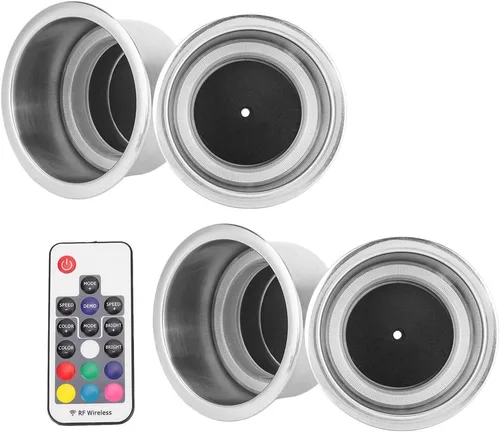 Miniatura 9 de Fydun Portavasos para automóvil, 4 unidades, DC 12 V, RGB LED, portavasos para botellas de bebidas con control remoto para camiones de autocaravana
