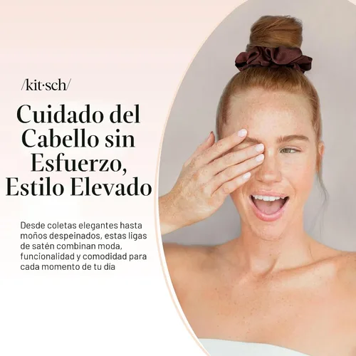 Miniatura 7 de Kitsch Coleteros de satén para mujer, sin arrugas, control de encrespamiento, más suave que la seda para todo tipo de cabello, accesorios elegantes