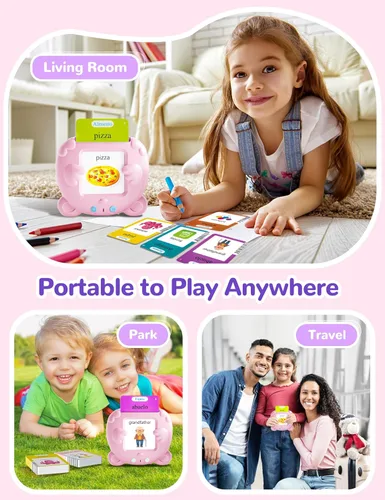 Miniatura 7 de Tarjetas didácticas parlantes en español e inglés para niños pequeños, 510 palabras visuales bilingües rosadas, juguetes educativos para niñas