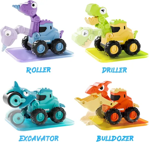 Miniatura 6 de iPlay, iLearn Juguetes de Camión de Dinosaurio para Niños Pequeños, Autos de Carreras Dinos Press Go para Niños, Conjunto de Juego de Vehículos