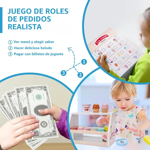 Miniatura 7 de Juego de Heladería de Madera para Niños, Juego de Cocina para Niñas Pequeñas, Juguetes de Simulación para Regalo para Niñas o Niños de 3, 4, 5, 6
