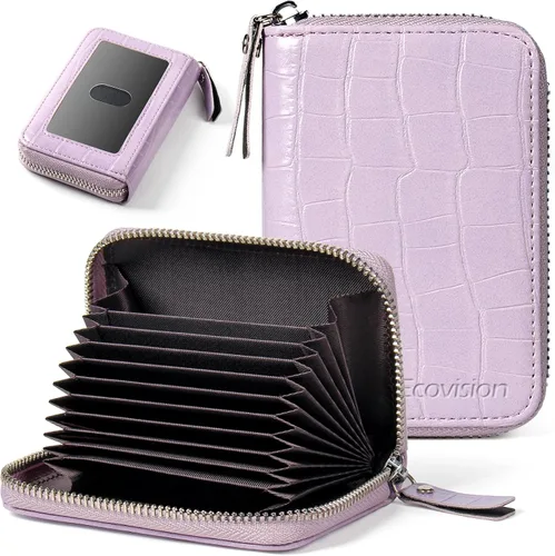 Miniatura 28 de Tarjetero RFID para tarjetas de crédito, cartera pequeña con cremallera de acordeón, estuche organizador de tarjetas para mujeres y hombres