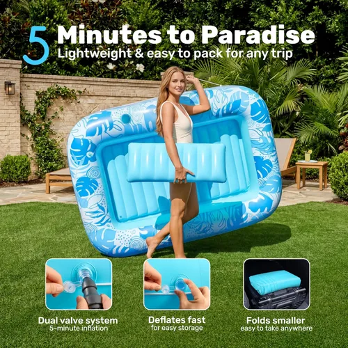 Miniatura 6 de Flotador inflable de bronceado para piscina Sloosh, 70 x 46 pulgadas, flotadores de piscina para adultos con almohada, 4 en 1, balsa de baño de sol