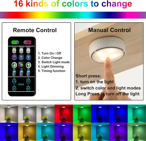 Miniatura 2 de Onumii - Luces LED de disco con control remoto, batería, inalámbricas, con cambio de color, temporizador, para grifo, adhesivas para gabinetes