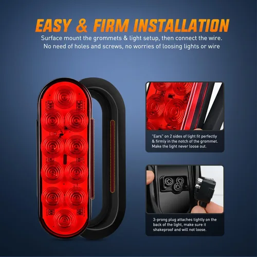 Miniatura 9 de Nilight Luz Trasera Ovalada para Remolque de 6 Pulgadas, 6 Piezas, Roja y Blanca, 10 LED con Arandelas y Conectores de Montaje Empotrado, IP67