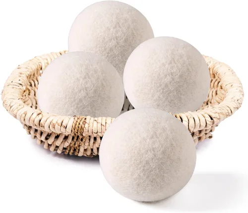 Paquete de 4 bolas de secado de lana, bolas de secado de lavandería, 100% lana de Nueva Zelanda suavizante de tela natural, reutilizables, 1000