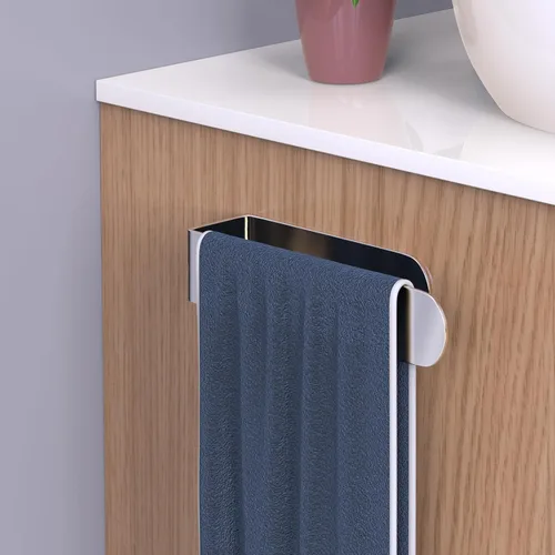 Miniatura 3 de HUFEEOH Toallero de mano, barra de toalla de mano plateada, barra de toalla de baño autoadhesiva en la pared, acero inoxidable cepillado Plata