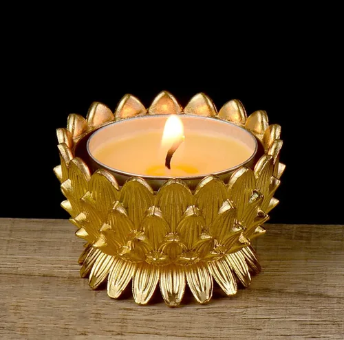 Miniatura 10 de Portavelas votivas de flor de loto, portavelas budista de cobre, taza de oferta de agua budista tibetana, soporte para lámpara de aceite para Rojo