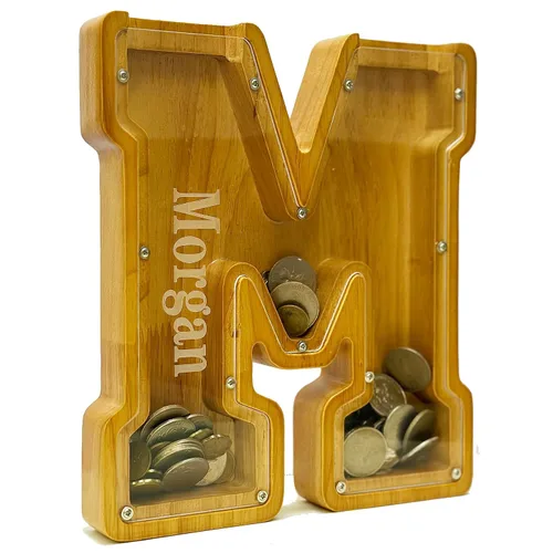 Miniatura 2 de Alcancía Personalizada de Madera con Alfabeto -Alcancía de Niños -Alcancía para Niños y Niñas -Alcancía de Monedas -Banco -Puede Usarse como Regalo
