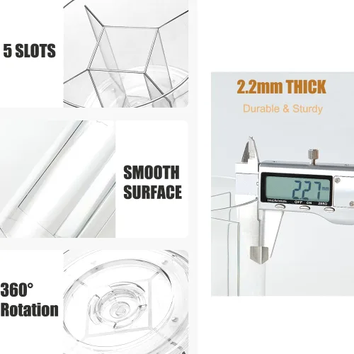 Miniatura 7 de Soporte para brochas de maquillaje con 360 brochas de maquillaje giratorias para tocador, 5 ranuras, organizador de maquillaje y almacenamiento