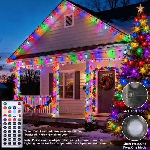 Miniatura 6 de iBaycon Luces de Navidad RGB C9, 65 pies, 100 luces LED que cambian de color, control remoto conectable, impermeable, al aire libre, cadena de luces