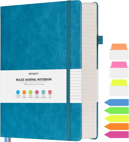 Miniatura 7 de Cuaderno rayado, cuaderno grande A5 con rayas universitarias, cuaderno de trabajo de 312 páginas numeradas con calcomanías de índice, papel grueso