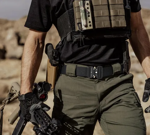 Miniatura 7 de Ginwee Paquete de 3 cinturones tácticos, estilo militar, correa de malla de malla resistente de liberación rápida con hebilla de metal para hombres