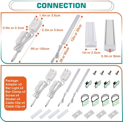 Miniatura 2 de Barra de luz LED para debajo del gabinete de 12 pulgadas, luz de armario individual para encimera de cocina, estante de cocina, iluminación trasera