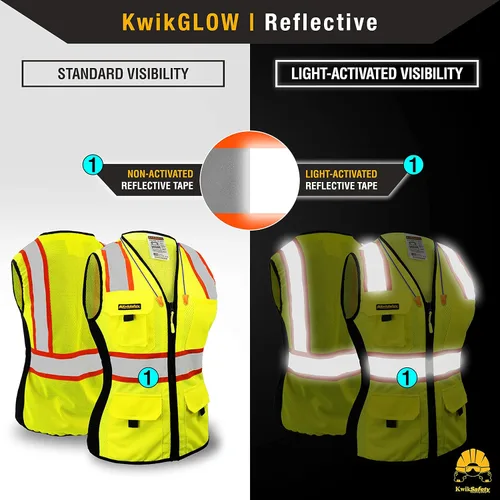 Miniatura 7 de KwikSafety - Charlotte, NC - Chaleco de seguridad para mujer, tiras reflectantes de alta visibilidad, cumple con ANSI y OSHA Amarillo