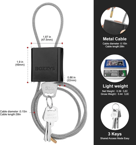 Miniatura 2 de Candado de cable con 3 llaves L 3.28 pies (1m), D 1/6 pulg (4mm) Candado de cable de acero ajustable Candados de aluminio para bicicletas