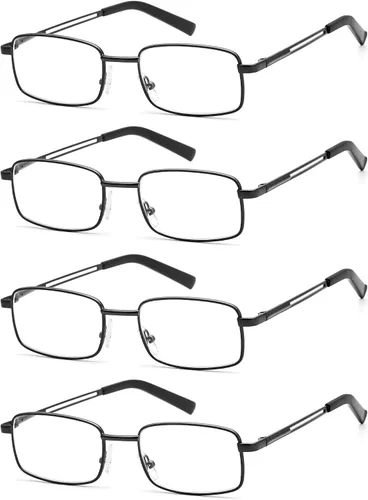 Miniatura 6 de HIGHLIKE Gafas de lectura para hombres, lectores de metal inoxidable flexible con estuches suaves, gafas de lentes transparentes con filtro de luz