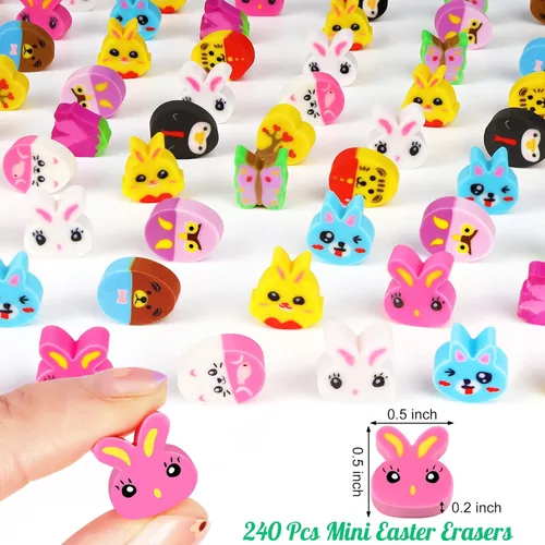 Miniatura 2 de Mini borradores de Pascua para niños, 240 unidades de borradores de huevo de Pascua, conejo, conejo, vacaciones, 12 estilos, lindos borradores