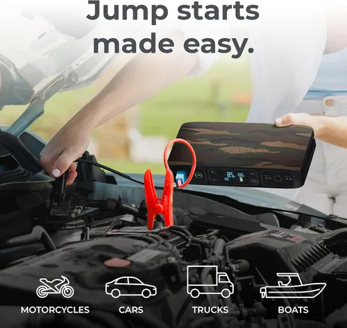 Miniatura 2 de HALO Bolt Air 58830 Cargador de batería portátil para automóvil Compresor de aire de 100 PSI, banco de energía USB de 58.8Wh, foco de emergencia