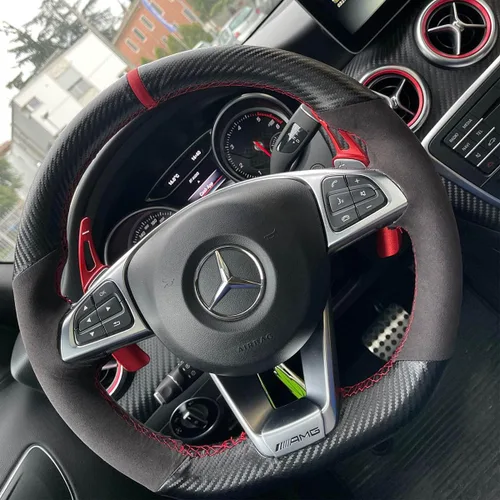Miniatura 6 de Cubierta de volante de fibra de carbono mate negro y cuero de ante con costura manual, ajuste envolvente para Mercedes Benz W205/C43 GLA45 GLC43