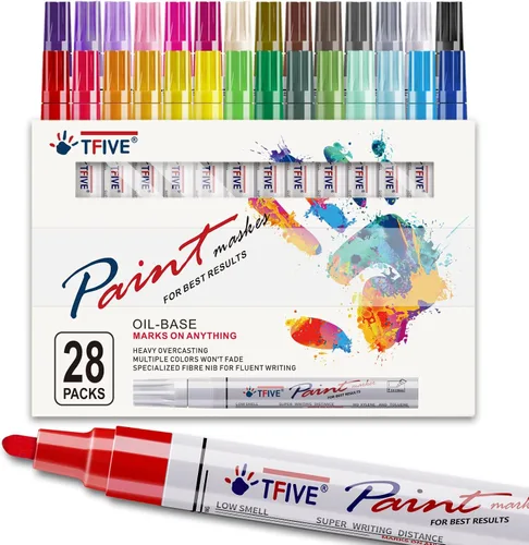 Miniatura 10 de TFIVE Rotuladores de pintura que nunca se decoloran, de secado rápido y permanentes, juego de rotuladores impermeables a base de aceite de 18