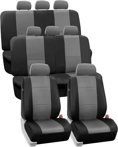 Miniatura 13 de Fundas para asiento de PU para carro de 3 filas FH Group FH-PU002, compatibles con airbag y división de asientos Negro