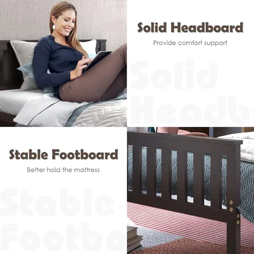 Miniatura 7 de NAFORT Base de cama de plataforma de madera individual con cabecero y estribo, base de cama de madera maciza y soporte de listones de madera fuerte