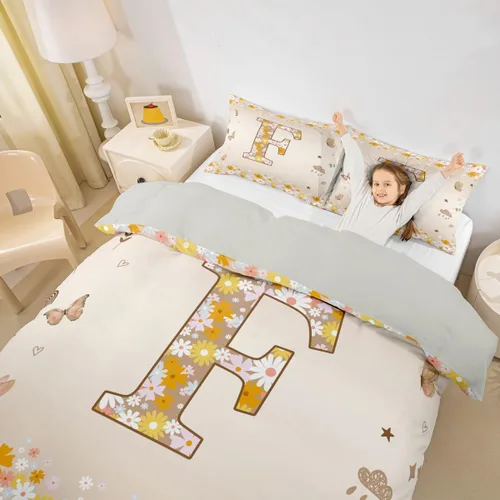 Miniatura 11 de Erosebridal Groovy - Juego de ropa de cama con inicial B de flores de los años 60S y 70S, funda de edredón floral vintage, juego de cama retro