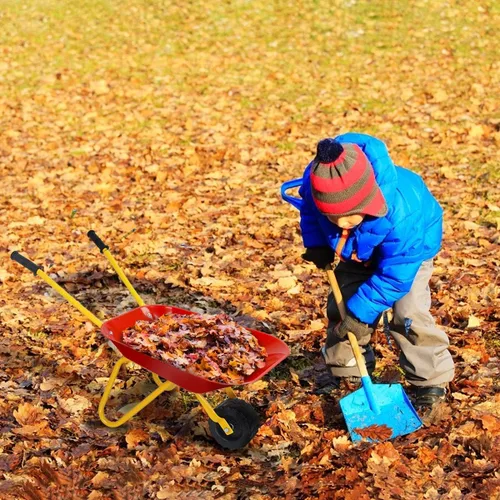 Miniatura 5 de GLACER Carretilla para niños, juguetes para exteriores con bandeja de acero, asas antideslizantes y rueda antideslizante, bandejas de construcción