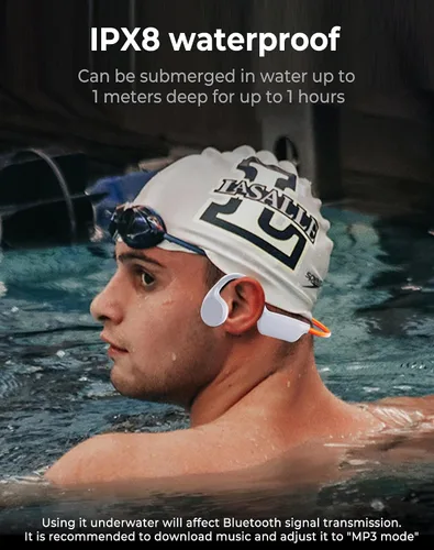 Miniatura 2 de Atopskins Auriculares de conducción ósea impermeables para natación, Bluetooth 5.3 lPX8, auriculares impermeables submarinos para natación con Blanco