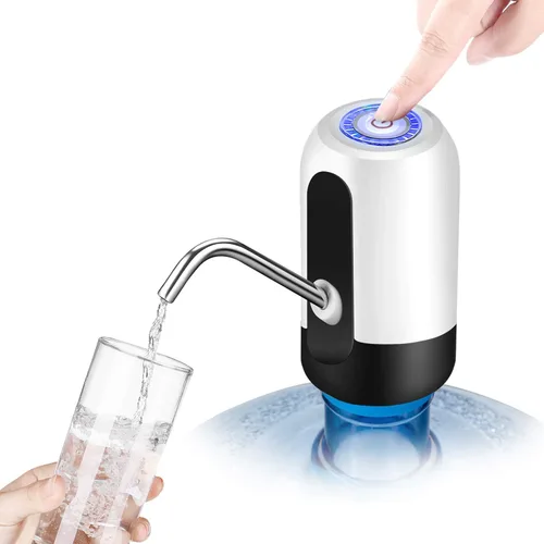 Flexzion Dispensador de botellas de agua para jarras de 5/6 galones, bomba eléctrica desmontable de bebidas frías con mini caja de batería portátil,