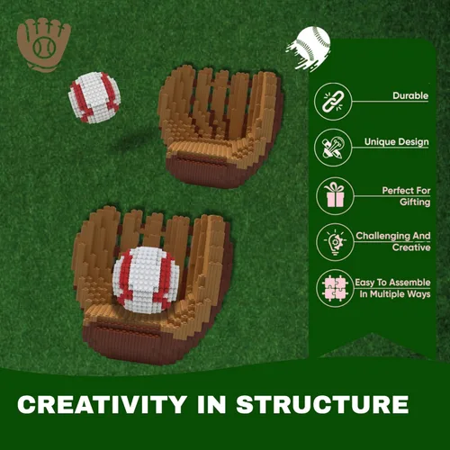 Miniatura 3 de Juego de bloques de construcción 3D de béisbol, pelota y guantes, juguete educativo, perfecto para edades de 14, 15, 16 años en adelante