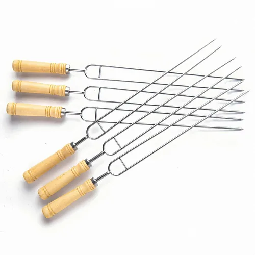 Miniatura 5 de IMEEA Brochetas dobles para asar brochetas gruesas de acero inoxidable con mango de madera, 16.5 pulgadas