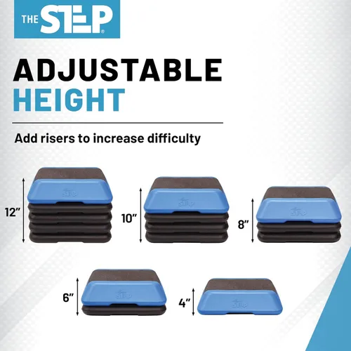 Miniatura 6 de The Step Plataforma aeróbica ajustable de paso alto con 4 elevadores, equipo de entrenamiento de gimnasio en casa, equipo de ejercicio de fitness