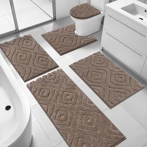 Juego de alfombras de baño Ileading de 5 piezas, tapete de baño ultra suave y absorbente para baño, juego de alfombras de baño antideslizante y Café