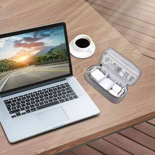 Miniatura 7 de Tech - Estuche organizador de viaje, bolsa de transporte de artículos electrónicos para cable, cargador y cables (gris oscuro)