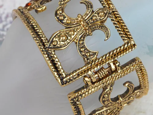 Miniatura 5 de Alilang Brazalete de oro antiguo con diamantes de imitación de topacio sintético Fleur De Lis, aleación
