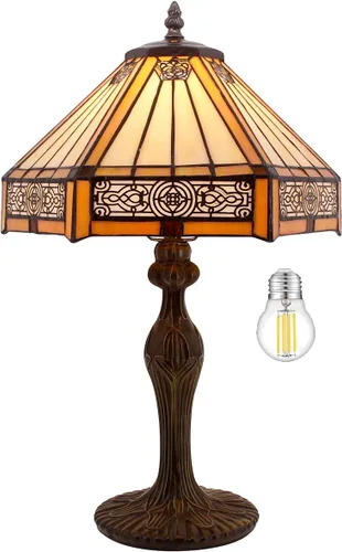 Miniatura 9 de WERFACTORY Tiffany - Lámpara de mesa hexagonal amarilla estilo misión de vitral, lámpara de mesa de escritorio, luz de lectura de 12 x 10 x 18