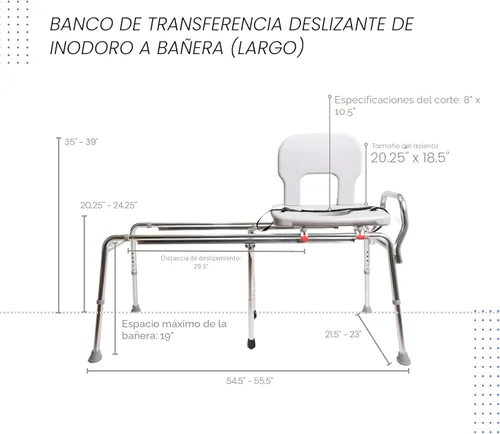 Miniatura 5 de Eagle Health Supplies Banco de transferencia de inodoro a bañera con asiento recortado, silla de ducha deslizante elegible para FSA/HSA