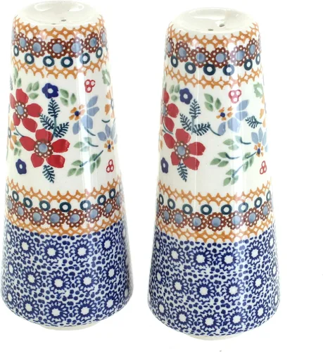 Miniatura 7 de Blue Rose Polish Pottery - Salero y pimentero pequeños con puntos azules - 15 cm de alto - Juego de condimentos de cerámica pintado a mano