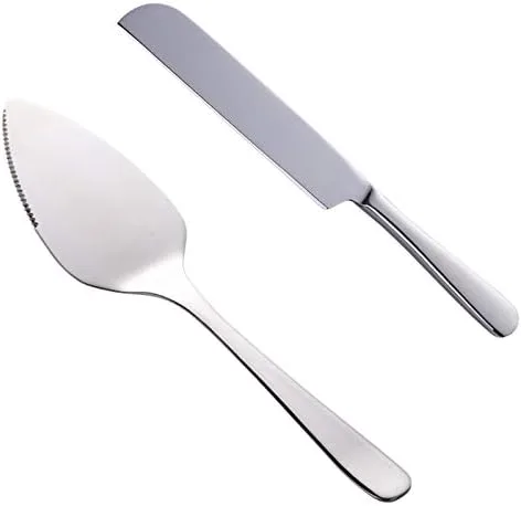 Juego de cuchillos para tartas de boda, espátula de acero inoxidable 304, herramienta para hornear, pala, mantequilla, cuchillos para tarta, plateado