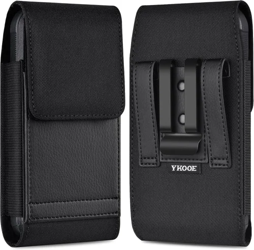 ykooe - Funda de nailon para iPhone 12, 13, 14, 15, 16, Pro, con clip, color negro, M | Strong Magnetic Closure, Leather Card Holder, Versatile