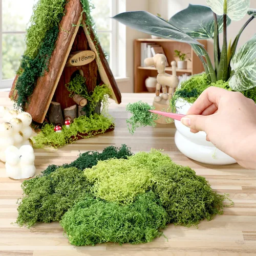 Miniatura 2 de Suncalla Musgo verde artificial de 6 colores para manualidades, 43.32 onzas, musgo sintético para plantas en maceta, para interiores, a granel, gran
