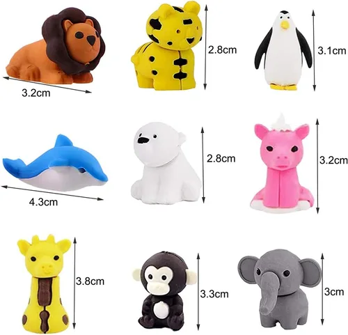 Miniatura 7 de URSKYTOUS 35 borradores de animales de escritorio para niños, borradores de lápices de animales, juguetes de borrador a granel, regalos para premios