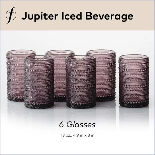 Miniatura 7 de Fortessa Jupiter Vaso de vidrio con cuentas y diseño de clavos, 385 ml para bebidas heladas (juego de 6), púrpura