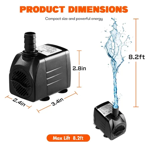 Miniatura 2 de Simple Deluxe Bomba de agua sumergible de 400 GPH con entrada ajustable, bomba de agua de fuente duradera de 30 W para pecera, hidroponía, fuentes