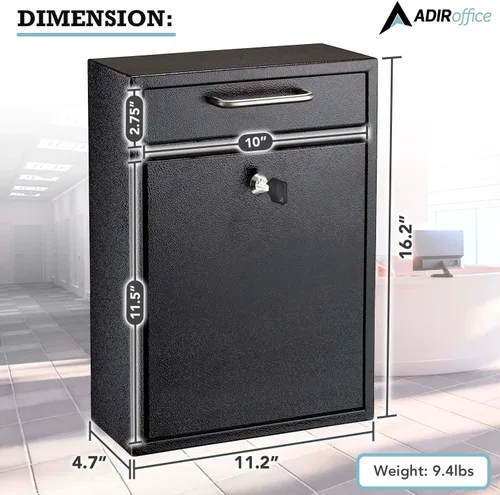 Miniatura 5 de AdirOffice contenedor con traba - Buzón de correo montado en pared., negro, 631-04-BLK
