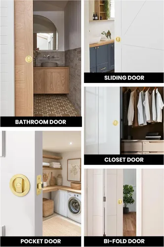 Miniatura 7 de goldenwarm Cerradura de Puerta Corrediza Redonda de Níquel Cepillado, Herrajes para Puerta Corrediza para Orificio Redondo de 2-1/8'', Manijas