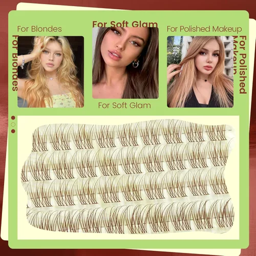 Miniatura 7 de KEYYOU Brown Velure - Kit de racimos de pestañas de terciopelo – Natural Wispy C Curl Manga 0.315-0.630 in, kit de extensión de pestañas incluye